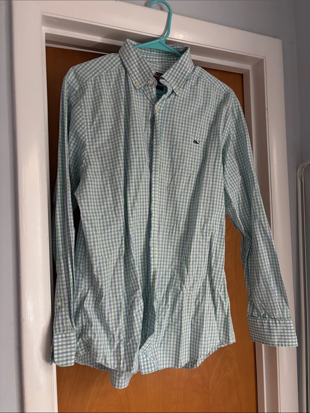 Vineyard Vines Light Green and White Gingham Button-Down Shirt